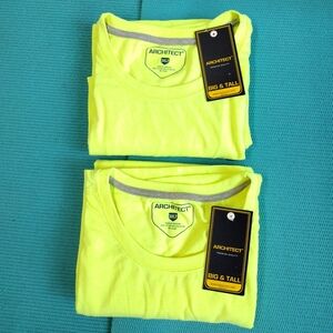NWT Architect (2) TWO Men's Short Sleeve T-shirt Crew Neck Neon Green - Size 3XL